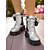 baratos Festa da Vida Noturna-Botas de combate femininas com lantejoulas prateadas - botas plataforma de cano curto com cadarço e glitter para festas noturnas e baladas