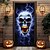billiga Halloween dörröverdrag-Halloween Dörröverdrag Flamma Skalle Högar Dörrtapestry Dörrgardin Dekoration Bakgrund Dörrbanner för Framsidan Bondgård Högtidsfest Inomhus Utomhus Dekorationsmaterial