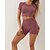 billiga Set och One-Pieces-Dam 2 delar Träningsset Shorts och Crop Top Ensfärgat Träningsdräkter Mörkgrå Sjöblå Gymträning Hög midja Stretch Andningsfunktion Kortärmad Sport Sportkläder Smal
