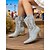 economico Stivali da cowboy e occidentali-stivali da cowboy in denim da donna - stivaletti vintage con tacco a blocco ricamato, punta affilata e altezza metà polpaccio, classico stile cowgirl americano per festival di musica country e feste di rodeo