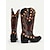 abordables Para mujeres-Botas vaqueras occidentales con bordado de llamas negras para mujer: botas retro hasta la rodilla con tacón bajo para festivales de música, disfraces de Halloween y cosplay.