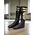 abordables Zapatos de baile latino-Botas de baile con cordones de piel sintética negra para mujer, con suela dividida y adornos dorados, ideales para bailarinas y ensayos.