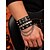 abordables Accessoires d&#039;Halloween-Bracelet unisexe en similicuir clouté avec tête de mort punk pour Halloween et chaînes – Bracelet gothique réglable pour soirée costumée, cosplay et concerts de rock