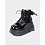 economico Per le donne-stivaletti con plateau in vernice nera da donna - scarpe punk gotiche con lacci e ali di pipistrello, stivali con tacco grosso per cosplay, Halloween, feste e abiti di moda alternativa