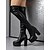 abordables Fiesta Nocturna-Botas de plataforma por encima de la rodilla de piel sintética negra para mujer con tacones altos gruesos: calzado atrevido para la vida nocturna, para clubes y fiestas.