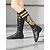 abordables Zapatos de baile latino-Botas de baile con cordones de piel sintética negra para mujer, con suela dividida y adornos dorados, ideales para bailarinas y ensayos.
