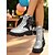 baratos Festa da Vida Noturna-Botas de combate femininas com lantejoulas prateadas - botas plataforma de cano curto com cadarço e glitter para festas noturnas e baladas