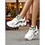 billige Sneakers til kvinner-dame, kraftige hvite joggesko med fargeblokkdesign – avslappede, moteriktige snøresko for turgåing, løping og streetwear-stil