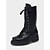 abordables Bottes de combat-Bottes de combat à lacets en similicuir noir pour femme – Bottes mi-mollet style militaire à semelle épaisse pour l&#039;automne et l&#039;hiver, style streetwear, sorties décontractées, mode urbaine