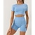 billiga Set och One-Pieces-Dam 2 delar Träningsset Shorts och Crop Top Ensfärgat Träningsdräkter Mörkgrå Sjöblå Gymträning Hög midja Stretch Andningsfunktion Kortärmad Sport Sportkläder Smal