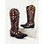 abordables Para mujeres-Botas vaqueras occidentales con bordado de llamas negras para mujer: botas retro hasta la rodilla con tacón bajo para festivales de música, disfraces de Halloween y cosplay.