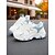 billige Sneakers til kvinner-dame, kraftige hvite joggesko med fargeblokkdesign – avslappede, moteriktige snøresko for turgåing, løping og streetwear-stil