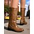 preiswerte Reitboots-Braune Westernreitstiefel für Damen – Stiefel aus Kunstleder mit quadratischer Zehenpartie und halbhoher Wadenhöhe und Schnallenriemen, lässiger Cowboy-Stil für Herbst-Streetwear und