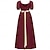 baratos Vestir-Medieval Renascentista século 18 Vestido de cintura império Vestido inspirado na regência Linha A Decote Quadrado Fantasia Mulheres Fantasia Dia Das Bruxas Carnaval Férias Casual / Diário LARP Adulto