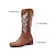 baratos Cowboy &amp; Western Boots-Botas de cowboy femininas marrons com bordado floral branco, bico quadrado e salto baixo confortável para uso casual no campo