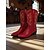 baratos Cowboy &amp; Western Boots-Botas de cowboy femininas de couro vermelho com padrão western bordado - calçados urbanos estilosos para looks da moda