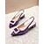 levne Slingback lodičky-Dámské fialové lakované kožené lodičky s rolákovým podpatkem - špičatá špička s nízkým podpatkem a perleťovou přezkou pro noční život, večírky a večerní outfity