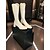 abordables Bottes de cheval-Bottes d&#039;équitation hautes en cuir véritable pour femmes - Bottes de style équestre à bout carré et talon bloc de mode urbaine pour des tenues chics et décontractées