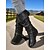 abordables Botas holgadas-Botas altas hasta la rodilla de piel sintética negra para mujer, con detalle de cremallera lateral y hebilla, ideal para montar a caballo y otoño.