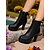baratos Botas com salto-Botas femininas pretas de plataforma em couro sintético – salto alto, zíper lateral, amarração nas costas, para festas, saídas à noite e moda outono