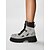 baratos Festa da Vida Noturna-Botas plataforma de combate femininas com strass - botas de cano curto brilhantes com cadarço e sola grossa para festas e saídas à noite &amp;moda de festival