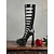 cheap Platform Boots-Women's Gothic Hollow Out Knee High Boots, Retro Platform Lace Up Heeled Boots with Cutout Design, Stylish Costume Footwear for Halloween Party Outfits