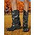 abordables Cowboy et bottes occidentales-Bottes de cowboy mi-mollet kaki pour femmes - style western en faux daim avec détails brodés et talon bas, bottes d&#039;équitation confortables pour l&#039;automne et l&#039;hiver pour les looks streetwear en plein