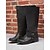abordables Botas para montar-Botas negras extra anchas hasta la rodilla para mujer con cremallera lateral y hebilla: botas de montar clásicas informales para el trabajo, viajes y atuendos al aire libre.