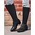abordables Botas para montar-Botas marrones extra anchas hasta la rodilla para mujer con cremallera lateral y hebilla: botas de montar casuales y cómodas para el trabajo, la calle y el uso diario.