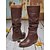 abordables Botas holgadas-Botas altas hasta la rodilla de piel sintética marrón oscuro para mujer: elegantes botas de tacón bajo para looks de otoño e invierno.