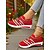 abordables Baskets femme-Baskets Flyknit rouges à enfiler pour femme avec détail chaîne – Chaussures de marche légères à rayures pour le shopping, Noël et les loisirs