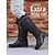 abordables Botas para montar-Botas negras extra anchas hasta la rodilla para mujer con cremallera lateral y hebilla: botas de montar clásicas informales para el trabajo, viajes y atuendos al aire libre.