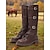 abordables Botas para montar-Botas de montar hasta la rodilla de piel sintética marrón para mujer con hebillas y cordones: calzado rústico y elegante de inspiración ecuestre para montar a caballo, paseos por el campo y salidas