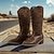 baratos Cowboy &amp; Western Boots-Botas de cowboy femininas de couro marrom com estampa floral intrincada e saltos altos, calçados urbanos estilosos
