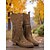 levne Cowboy &amp; Western Boots-Dámské hnědé kozačky po kolena z umělé kůže s třásněmi, cvočky a nízkými podpatky, bohémský western kovbojský styl