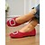 ieftine Pantofi Joși de Damă-Balerini roșii cu cataramă cu strasuri pentru femei - pantofi eleganti cu vârful rotund, pentru birou, purtați zilnic și petreceri de ceai după-amiază