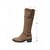 voordelige Mode laarzen-Kaki suède kniehoge laarzen voor dames met gespband - klassieke ronde neus lage hak rijlaarzen voor herfst/winter casual kleding en outdoor mode