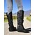abordables Botas holgadas-Botas altas hasta la rodilla de piel sintética negra para mujer, con detalle de cremallera lateral y hebilla, ideal para montar a caballo y otoño.