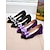 ieftine Block Heels-Pantofi sport damă cu toc bloc din catifea mov și funde cu strasuri - pantofi eleganți retro șic pentru petreceri, pentru zi de zi, sărbători și ținute de seară