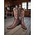 baratos Cowboy &amp; Western Boots-Botas de cowboy femininas de couro vermelho com padrão western bordado - calçados urbanos estilosos para looks da moda