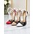 baratos Festa da Vida Noturna-Sapatos femininos de couro envernizado vermelho e preto, bico fino, salto agulha com tira transparente no tornozelo - sapatos sensuais para festa noturna e natal