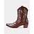 baratos Cowboy &amp; Western Boots-Botas femininas curtas de cowboy estilo western marrom escuro com padrões bordados em branco, bico fino e salto baixo para dança country e trajes casuais