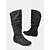 abordables Botas holgadas-Botas altas hasta la rodilla de piel sintética negra para mujer, con detalle de cremallera lateral y hebilla, ideal para montar a caballo y otoño.