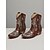 baratos Cowboy &amp; Western Boots-Botas femininas curtas de cowboy estilo western marrom escuro com padrões bordados em branco, bico fino e salto baixo para dança country e trajes casuais