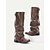 cheap Fashion Boots-Women&#039;s Brown Knee-High Riding Boots - Faux Leather Slouchy Equestrian Style with Buckle Straps and Low Block Heel, Casual Fall Winter Footwear for Outdoor Events, Festivals and Everyday Wear