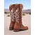 baratos Cowboy &amp; Western Boots-Botas de cowboy femininas marrons com bordado floral branco, bico quadrado e salto baixo confortável para uso casual no campo