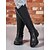 abordables Botas para montar-Botas negras extra anchas hasta la rodilla para mujer con cremallera lateral y hebilla: botas de montar clásicas informales para el trabajo, viajes y atuendos al aire libre.