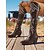 levne Cowboy &amp; Western Boots-Dámské hnědé westernové kozačky nad kolena - kovbojské boty z umělé kůže s vyšívanou špičkou a úzkým podpatkem pro pouliční styl, ležérní podzimní/zimní outfity a každodenní nošení