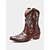 baratos Cowboy &amp; Western Boots-Botas femininas curtas de cowboy estilo western marrom escuro com padrões bordados em branco, bico fino e salto baixo para dança country e trajes casuais