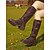 abordables Botas para montar-Botas de montar hasta la rodilla de piel sintética marrón para mujer con hebillas y cordones: calzado rústico y elegante de inspiración ecuestre para montar a caballo, paseos por el campo y salidas